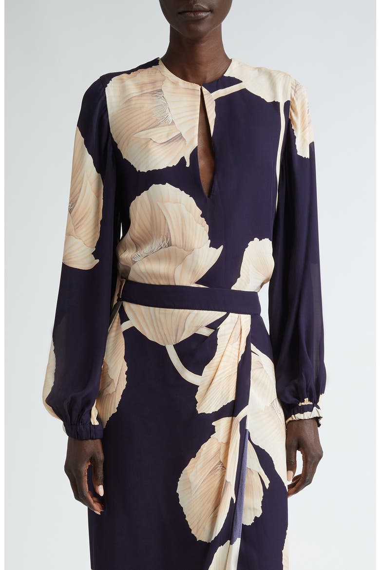 Gotas Florales Silk Top, Main, color, OPIUM FLORALS/ NAVY/ ECRU