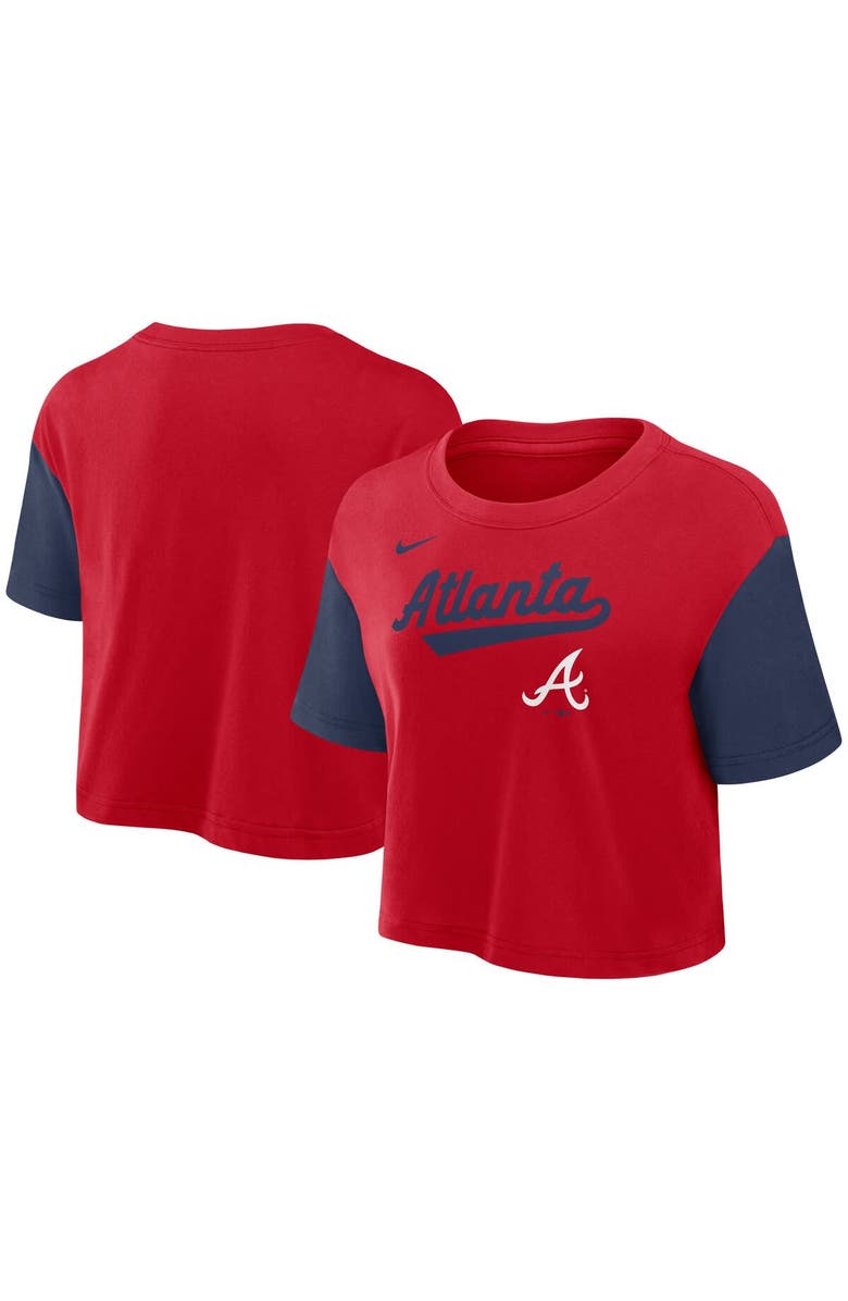 Nike Women's Nike Red/Navy Atlanta Braves Script Cropped Performance T-Shirt, Alternate, color, 