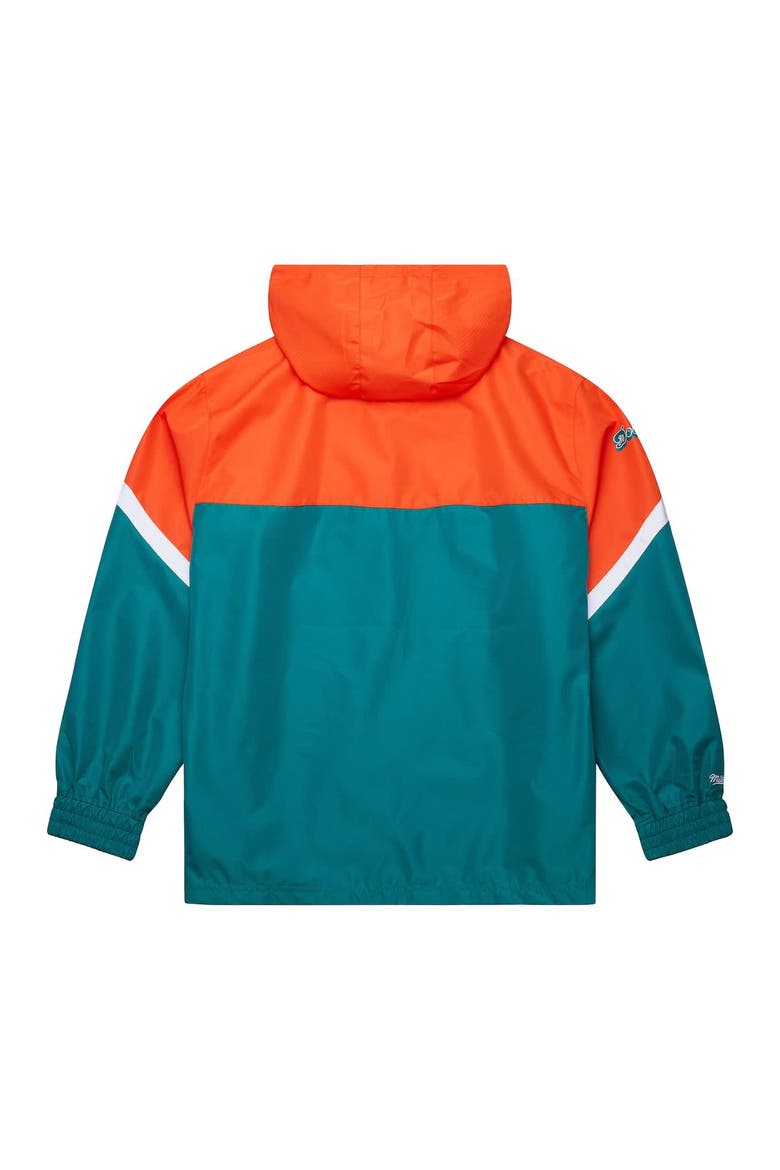 Men's Mitchell & Ness Orange/Aqua Miami Dolphins Tie Breaker Vintage Logo Lightweight Anorak Half-Zip Windbreaker, Alternate, color, Orange