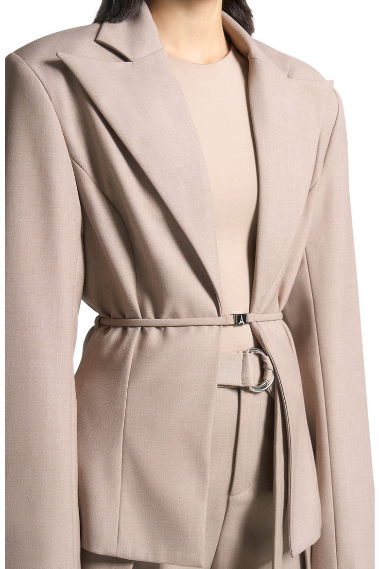 Wide Shoulder Tailored Blazer with Twin Belt, Alternate, color, Taupe