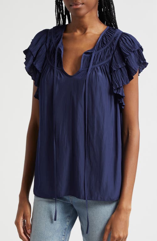 Ramy Brook Virgie Keyhole Ruffle Sleeveless Top In Spring Navy