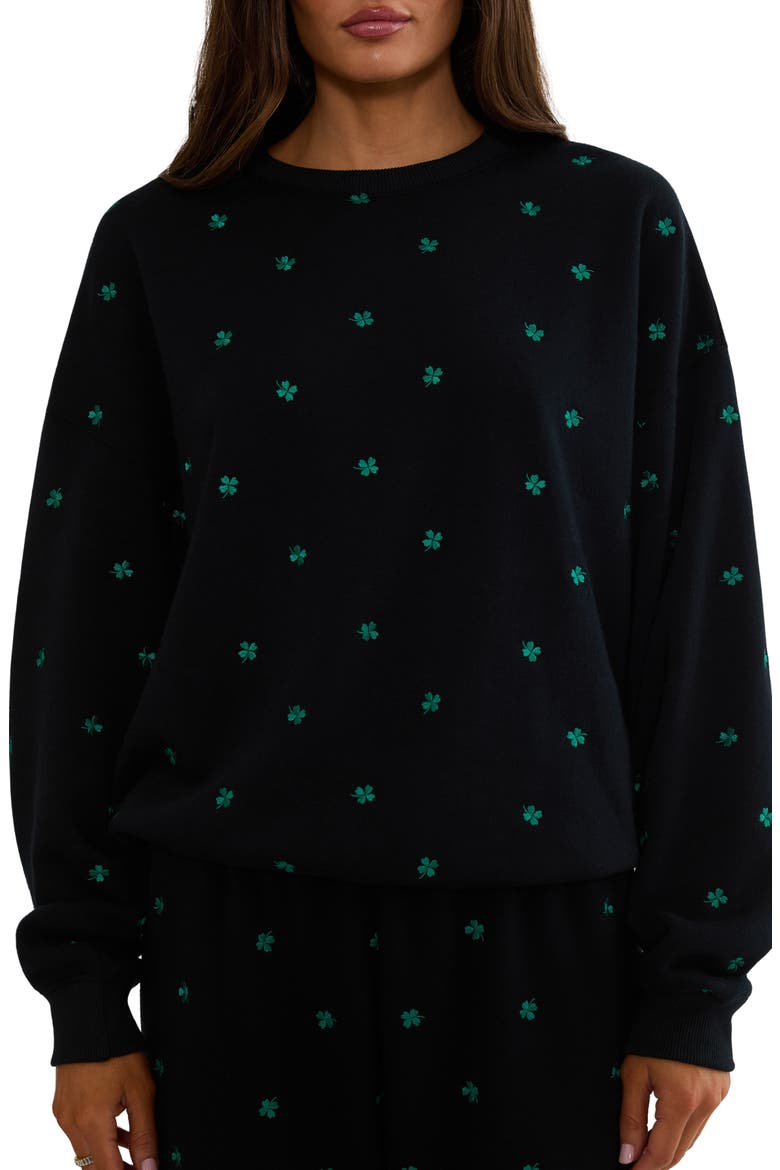 Devyn Embroidered Clovers Oversized Sweatshirt, Main, color, MIDNIGHT CLOVER