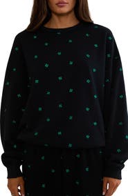 Beach Riot Devyn Embroidered Clovers Oversized Sweatshirt