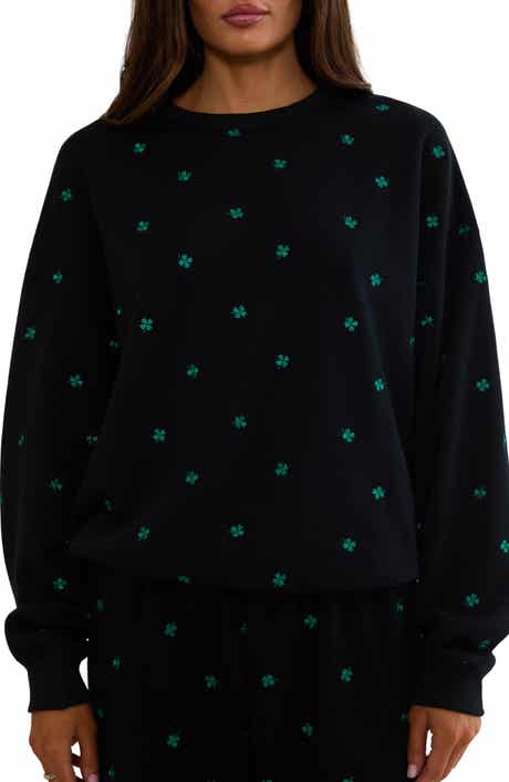 Beach Riot Devyn Embroidered Clovers Oversized Sweatshirt