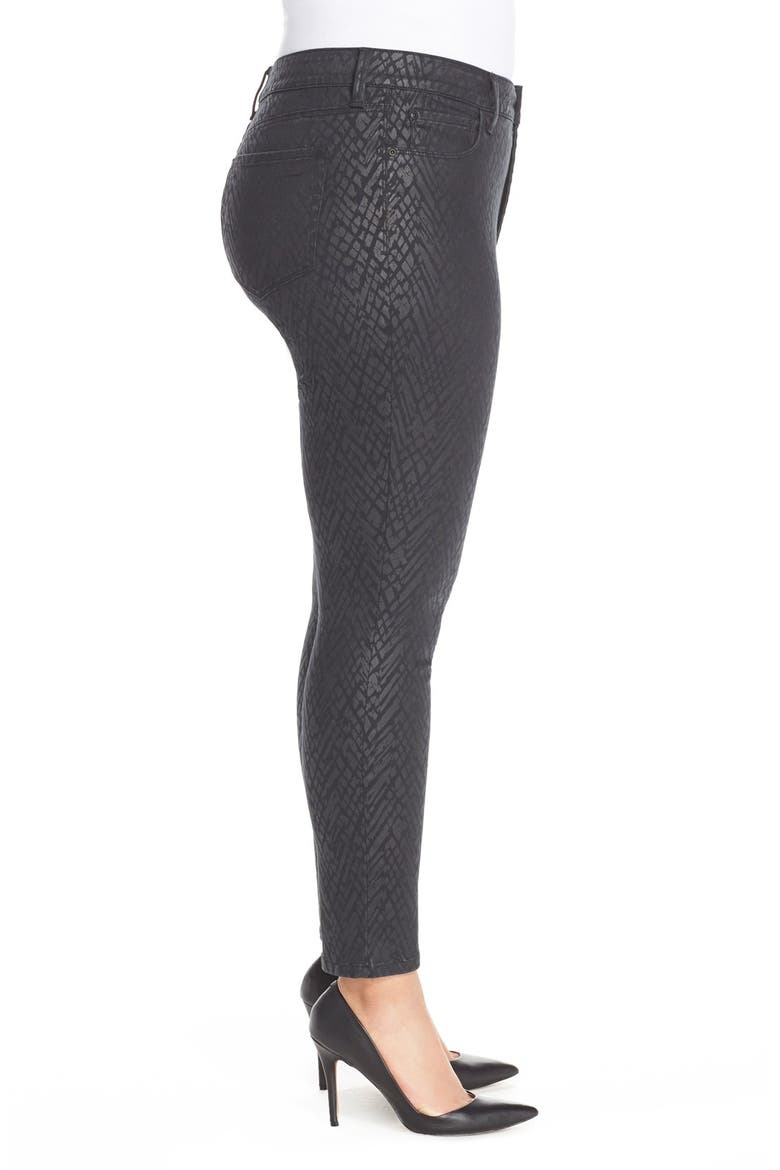 'Alina' Print Coated Stretch Skinny Jeans, Alternate, color, BLACK CHEVRONS