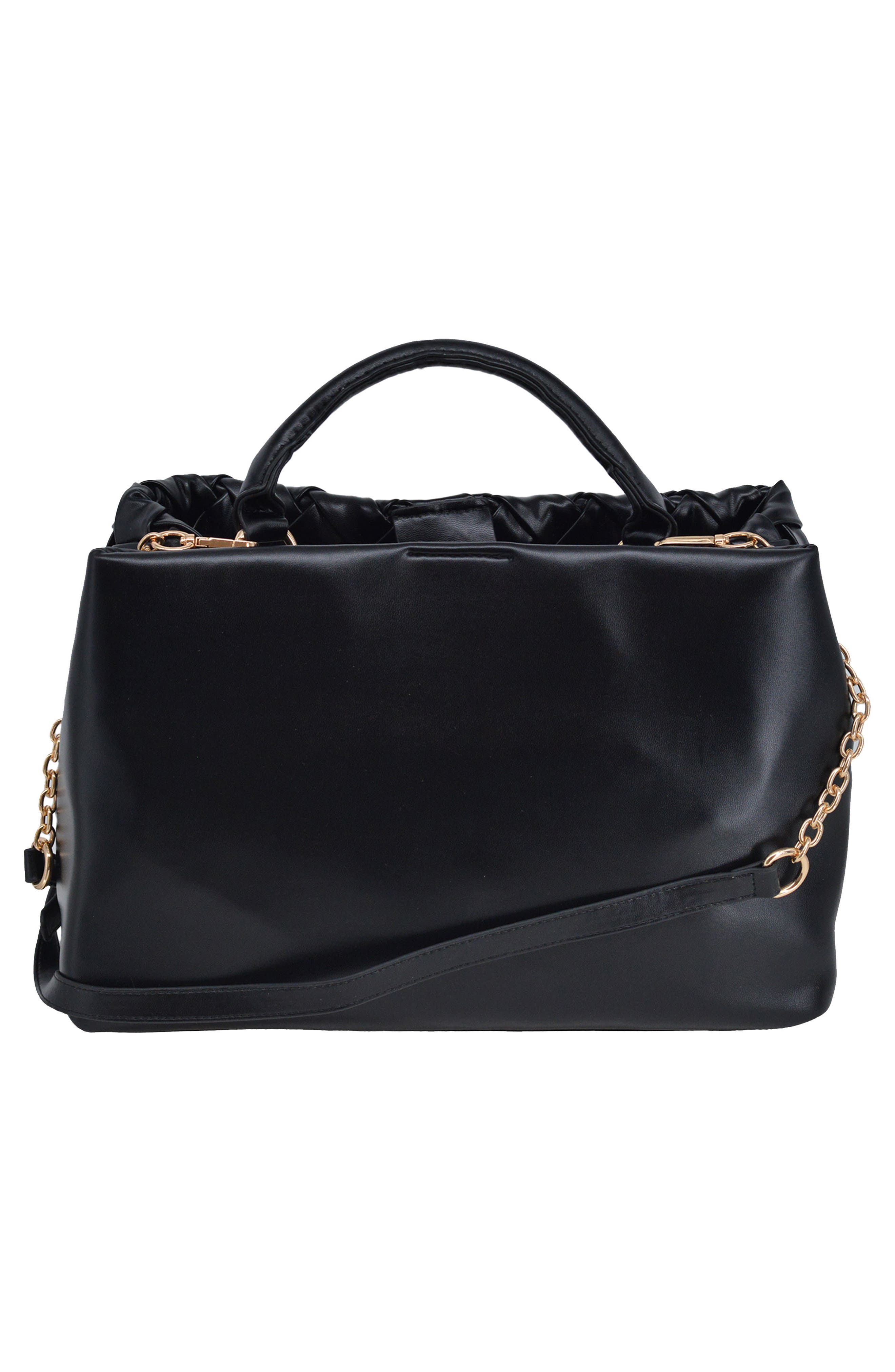 bebe Luca Medium Woven Satchel, Alternate, color, Black