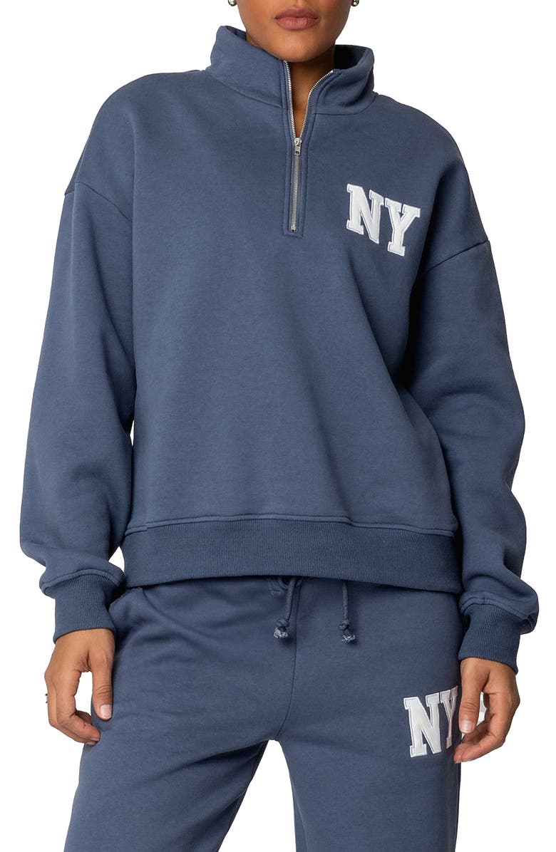 EDIKTED NY Quarter Zip Sweatshirt, Main, color, Blue