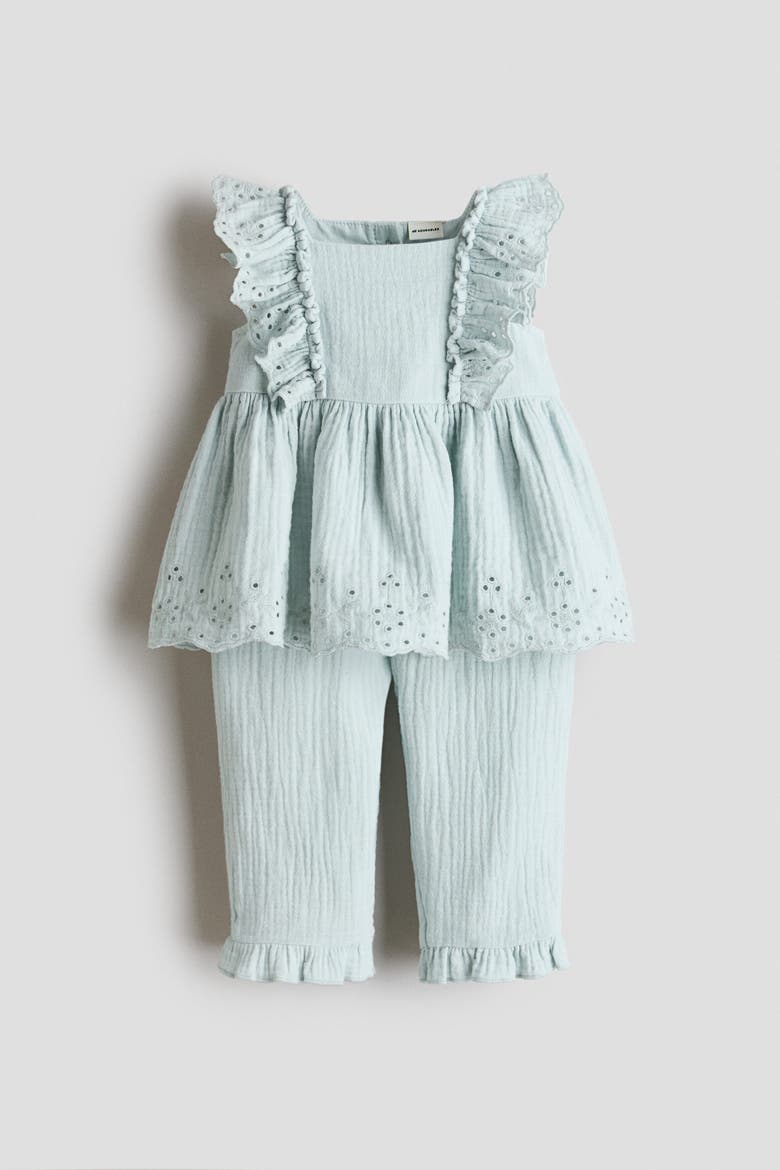 2-piece Cotton Muslin Set, Alternate, color, Light turquoise