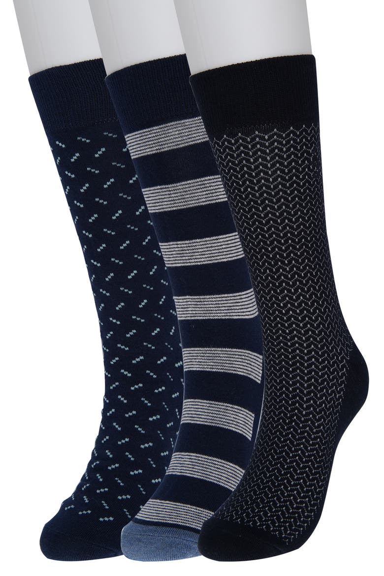 Ziggy Neat Assorted Crew Socks - Pack of 3, Main, color, NAVY