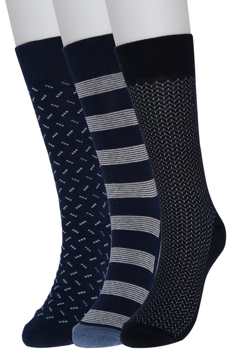 Original Penguin Ziggy Neat Assorted Crew Socks - Pack of 3, Main, color, Navy