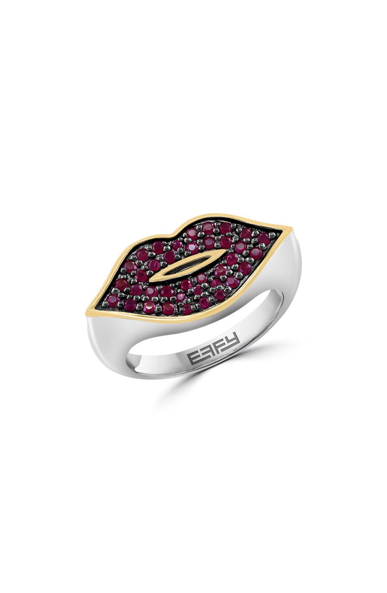 EFFY Sterling Silver & 14K Gold Pavé Ruby Lip Ring, Main, color, Red