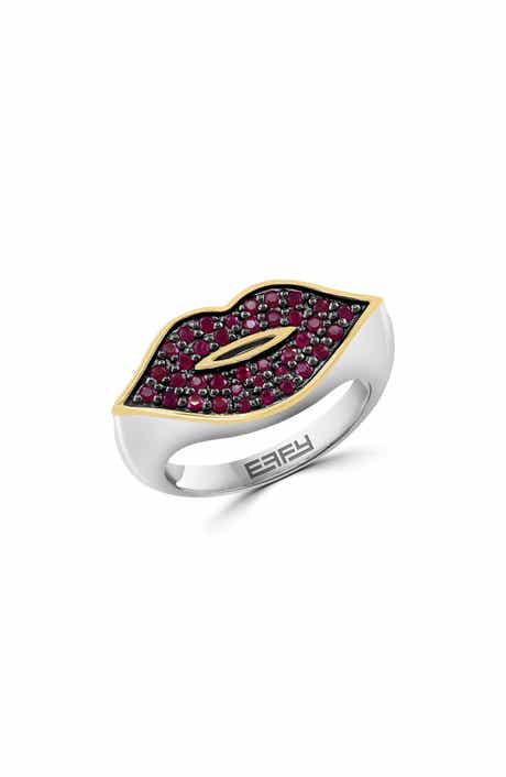 EFFY Sterling Silver & 14K Gold Pavé Ruby Lip Ring