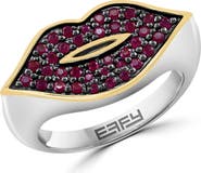 EFFY Sterling Silver & 14K Gold Pavé Ruby Lip Ring