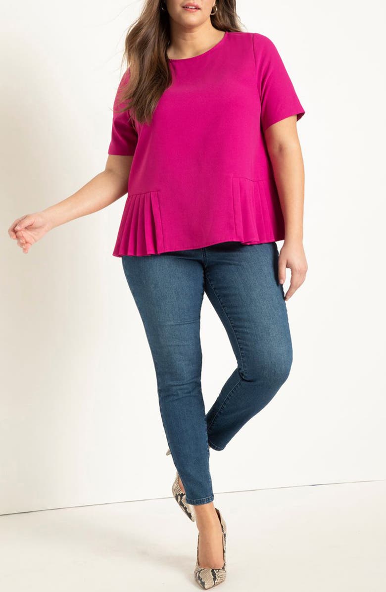 ELOQUII Pleated Hem Crepe Peplum Top, Alternate, color, 