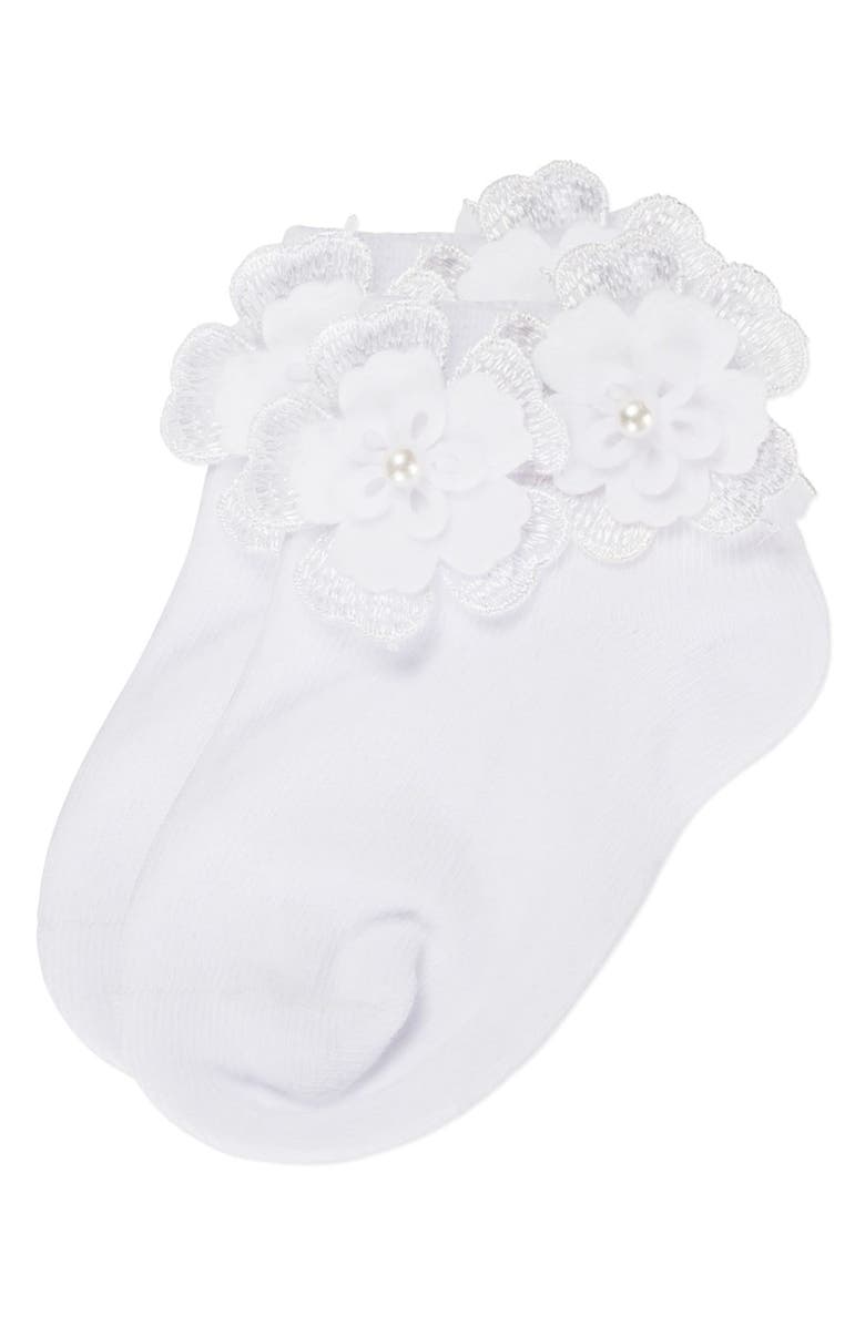 MeMoi Dual Flower Anklet Sock, Alternate, color, White