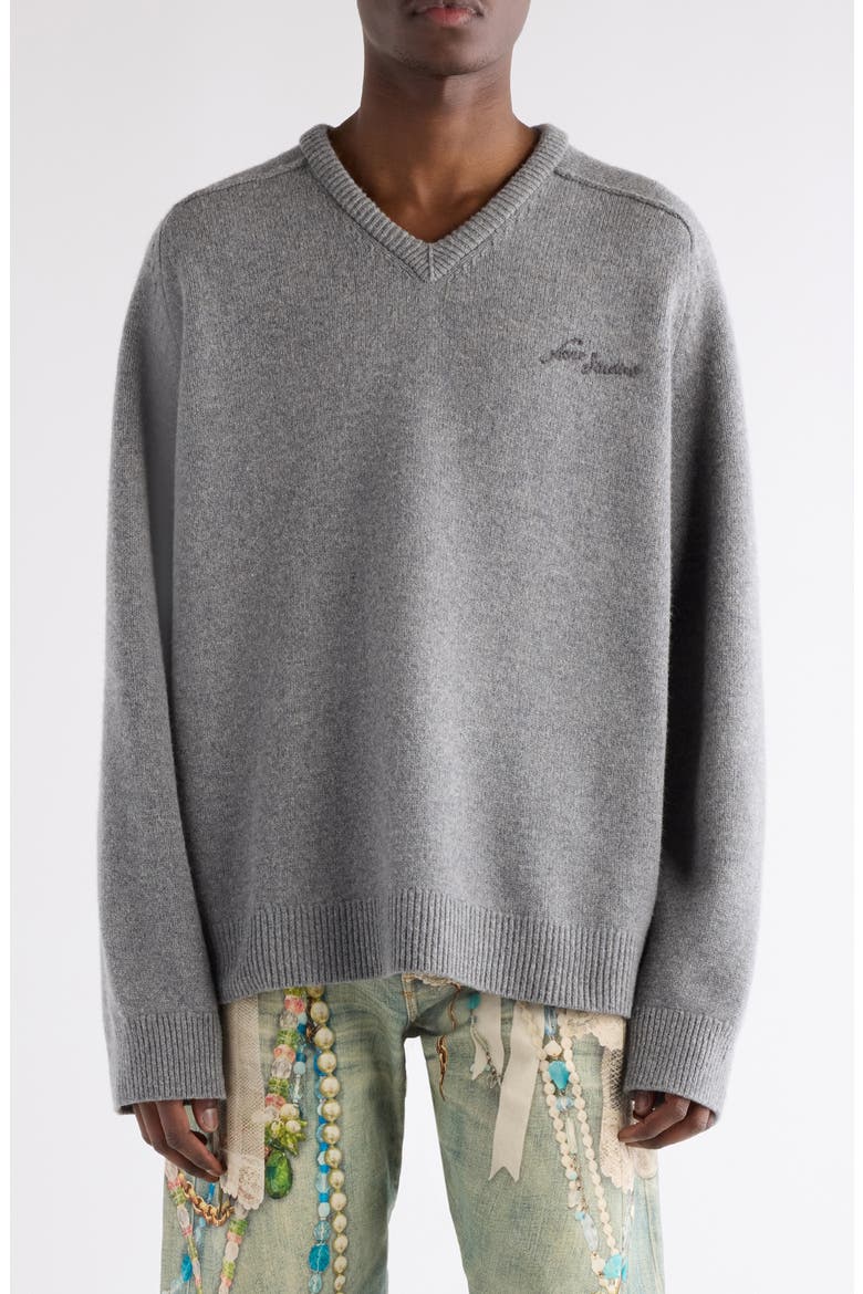 Kaybe Richard Yak Hair & Wool V-Neck Sweater, Main, color, DARK GREY MELANGE