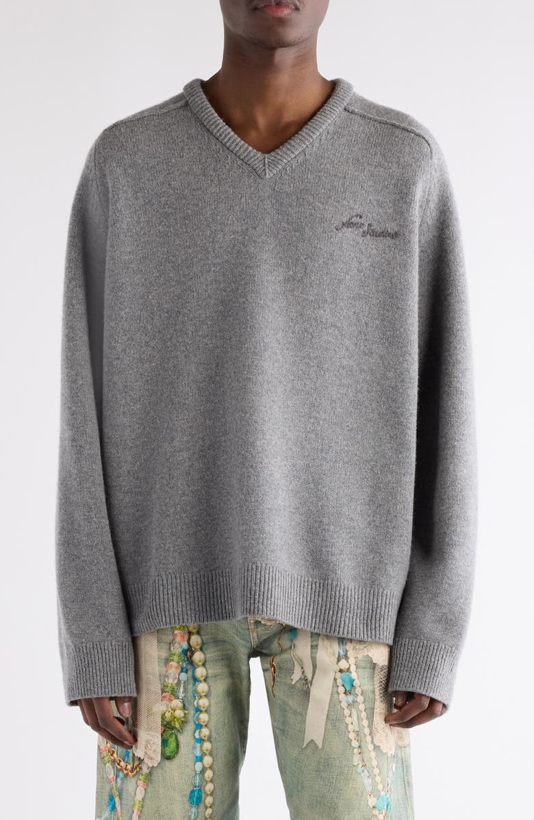Acne Studios Kaybe Richard Yak Hair & Wool V-Neck Sweater, Main, color, Dark Grey Melange