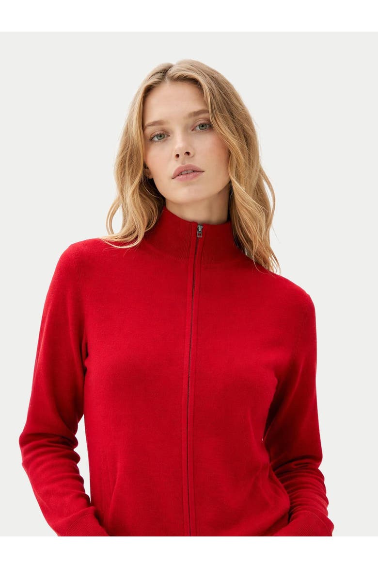 Timeless Cashmere Full-Zip Cardigan, Alternate, color, chili pepper
