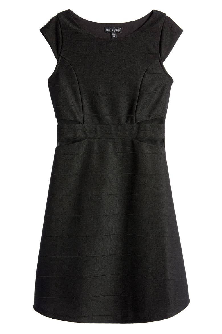 Kids' Mesh Insert Skater Dress, Main, color, BLACK