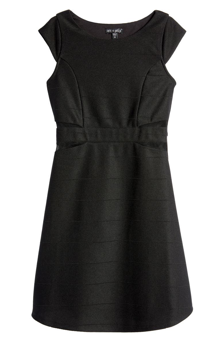 Ava & Yelly Kids' Mesh Insert Skater Dress, Main, color, Black