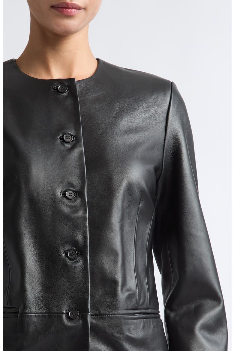 Adea Collarless Lambskin Leather Jacket, Alternate, color, BLACK