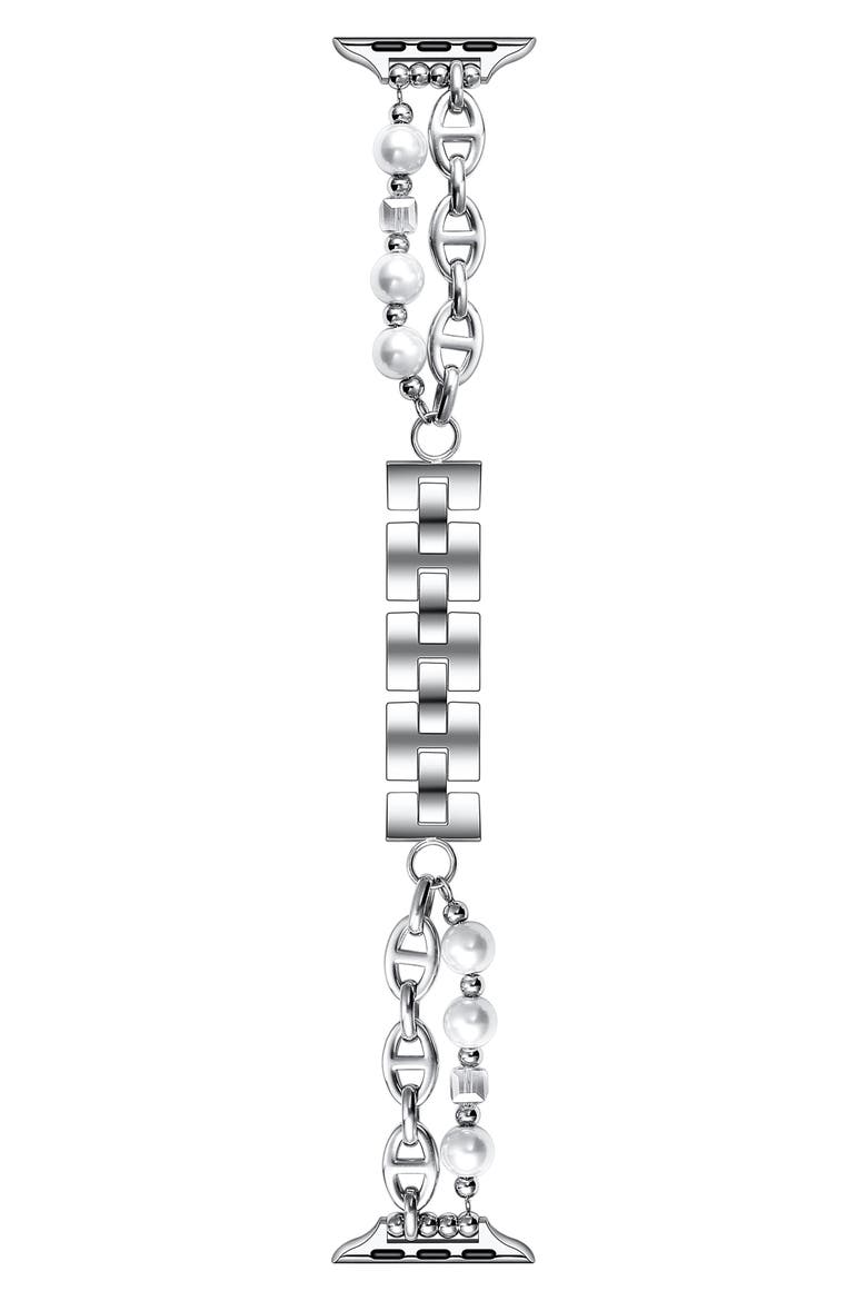 Luna Imitation Pearl Apple Watch® Bracelet Watchband, Main, color, SILVER