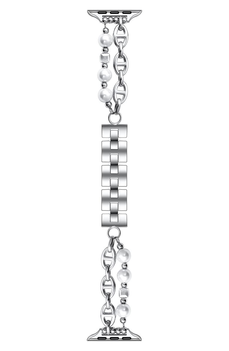 The Posh Tech Luna Imitation Pearl Apple Watch<sup>®</sup> Bracelet Watchband, Main, color, 