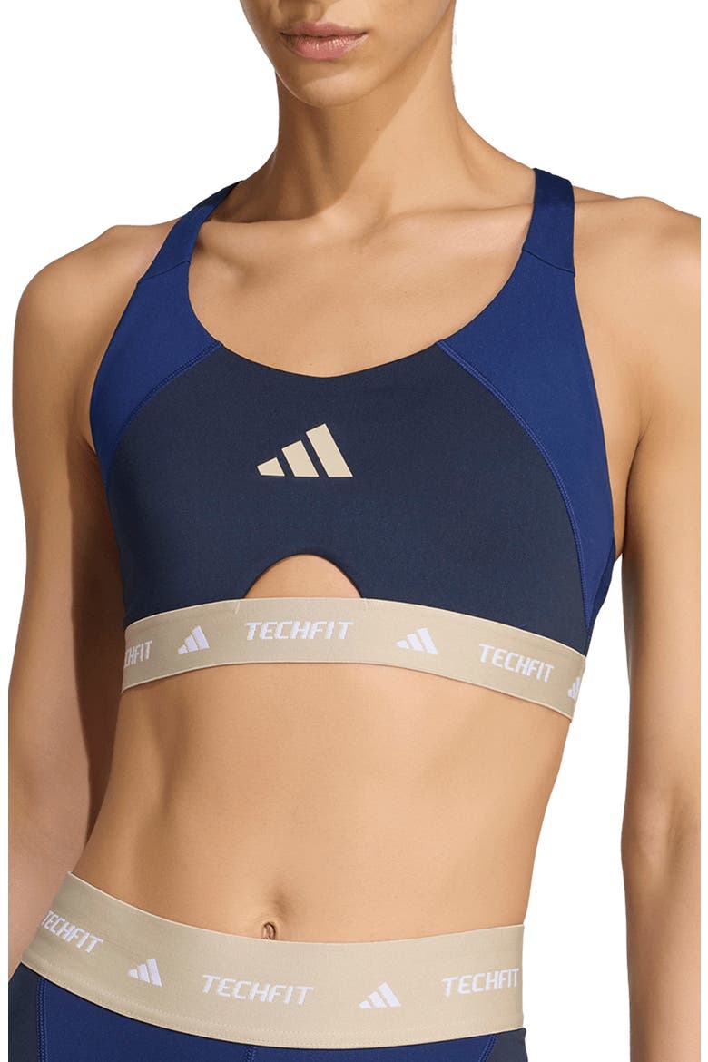 Techfit Colorblock Mesh Racerback Sports Bra, Main, color, DARK BLUE/ LEGEND INK
