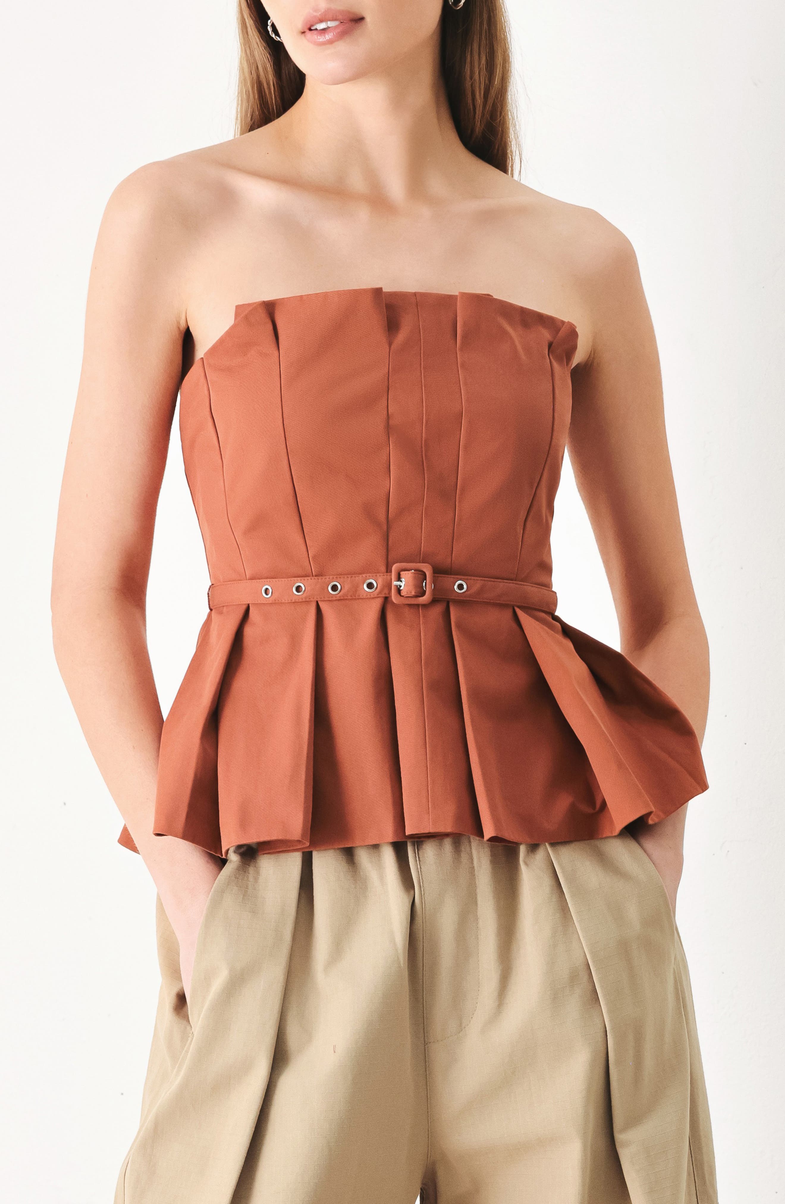 Belted Pleated Tube Top