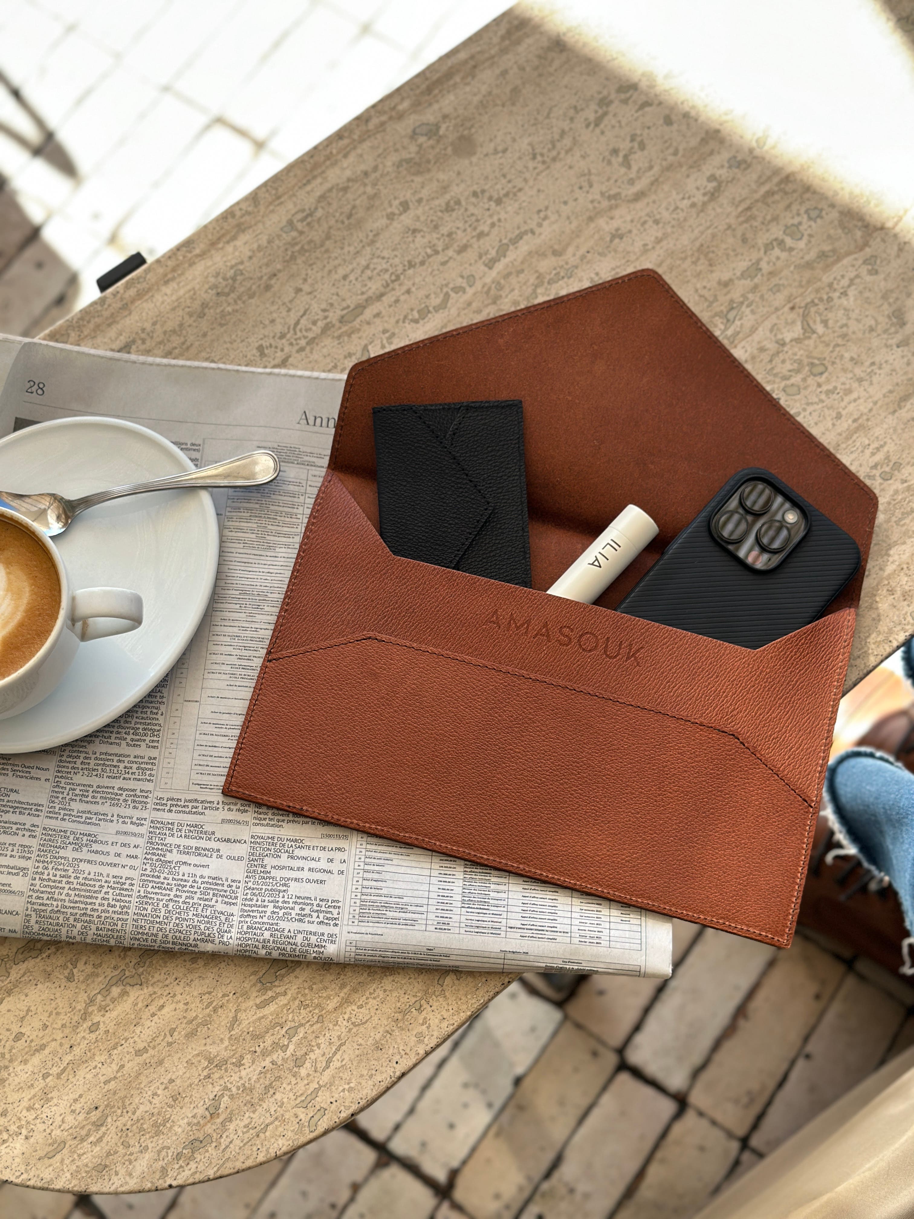 Origami Envelope Clutch, Alternate, color, Cognac