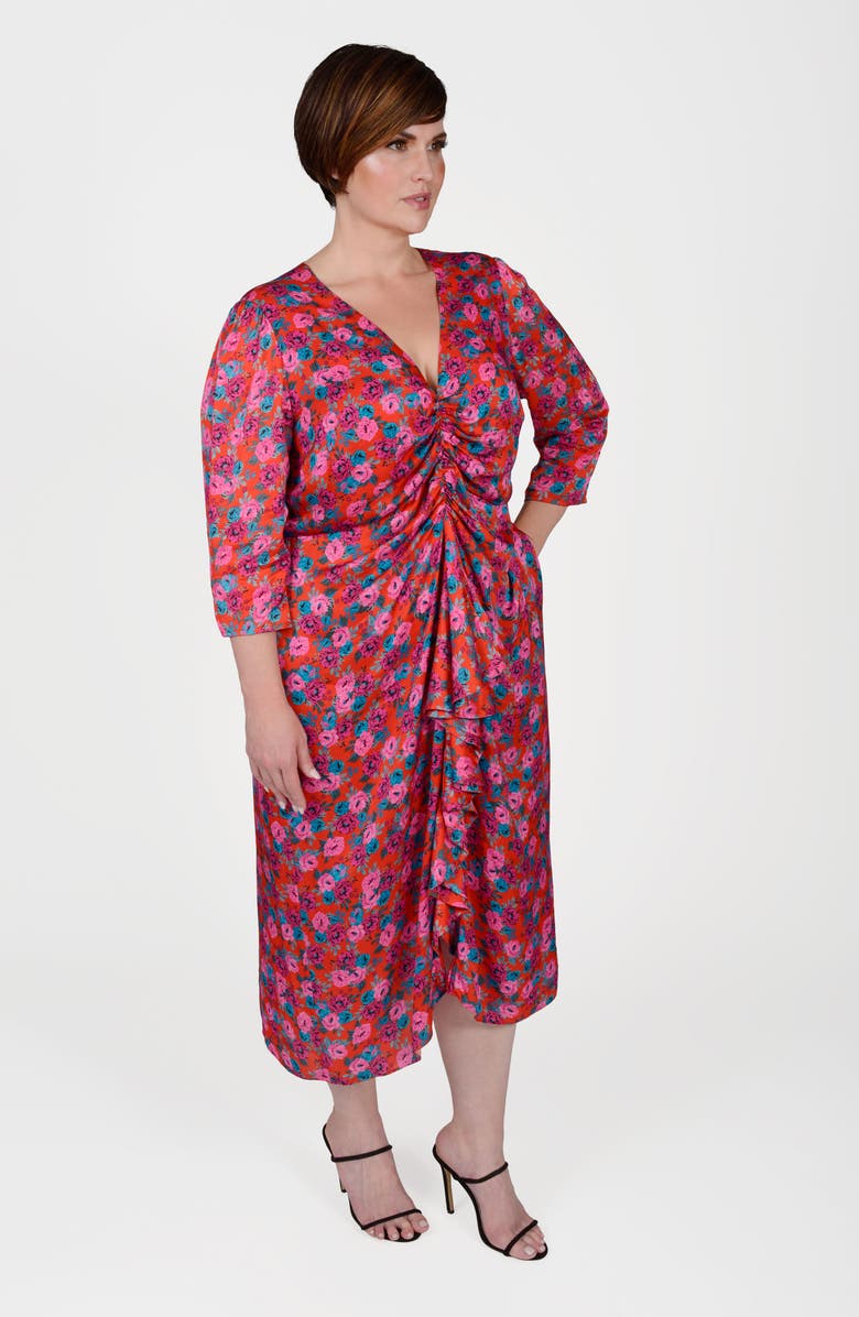 MAYES NYC Winnie Ruched Satin Dress, Alternate, color,