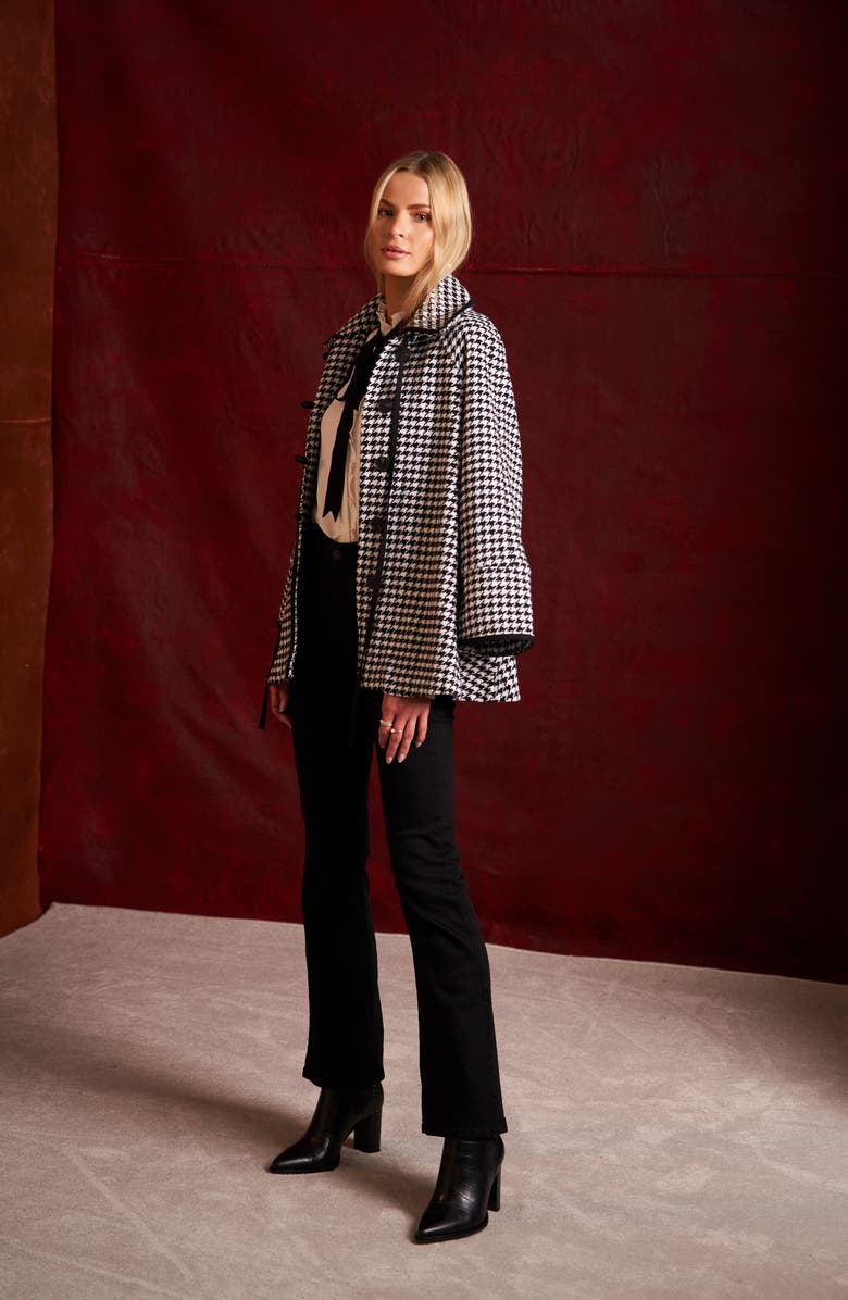 CeCe Houndstooth Cape Jacket, Alternate, color, 