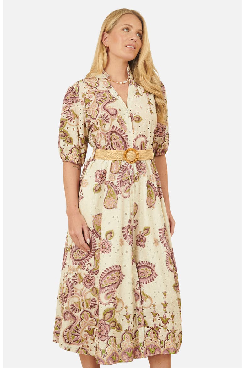 Broderie Anglaise Cotton Midi Dress, Alternate, color, Pink