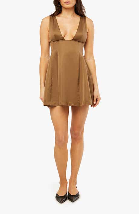 WeWoreWhat Plunge Neck Fit & Flare Minidress