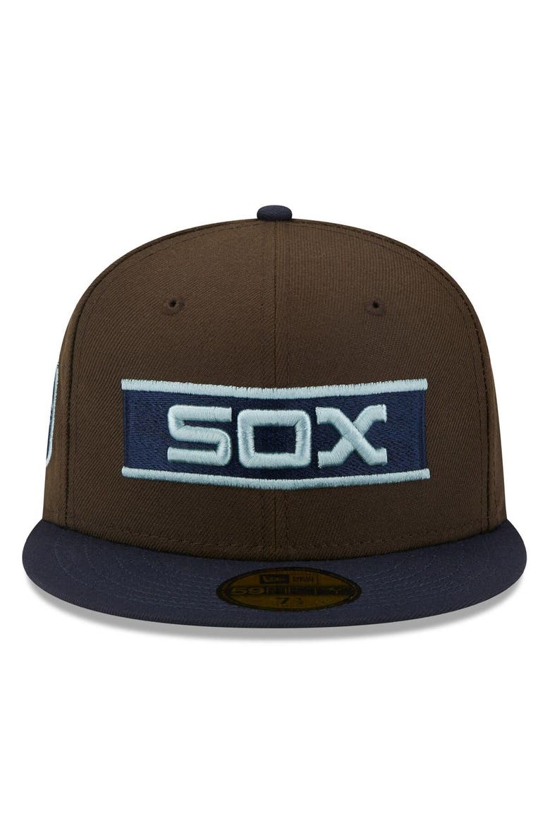 Men's New Era Brown/Navy Chicago White Sox  Comiskey Park 75th Anniversary Walnut 9FIFTY Fitted Hat, Alternate, color, Brown