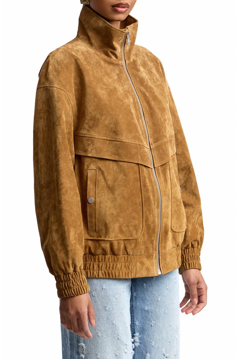 Oversize Suede Zip Jacket, Alternate, color, WHISKEY