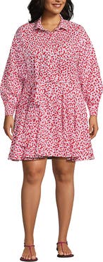 Lands' End Plus Size Poplin Button Front Dress with Godets