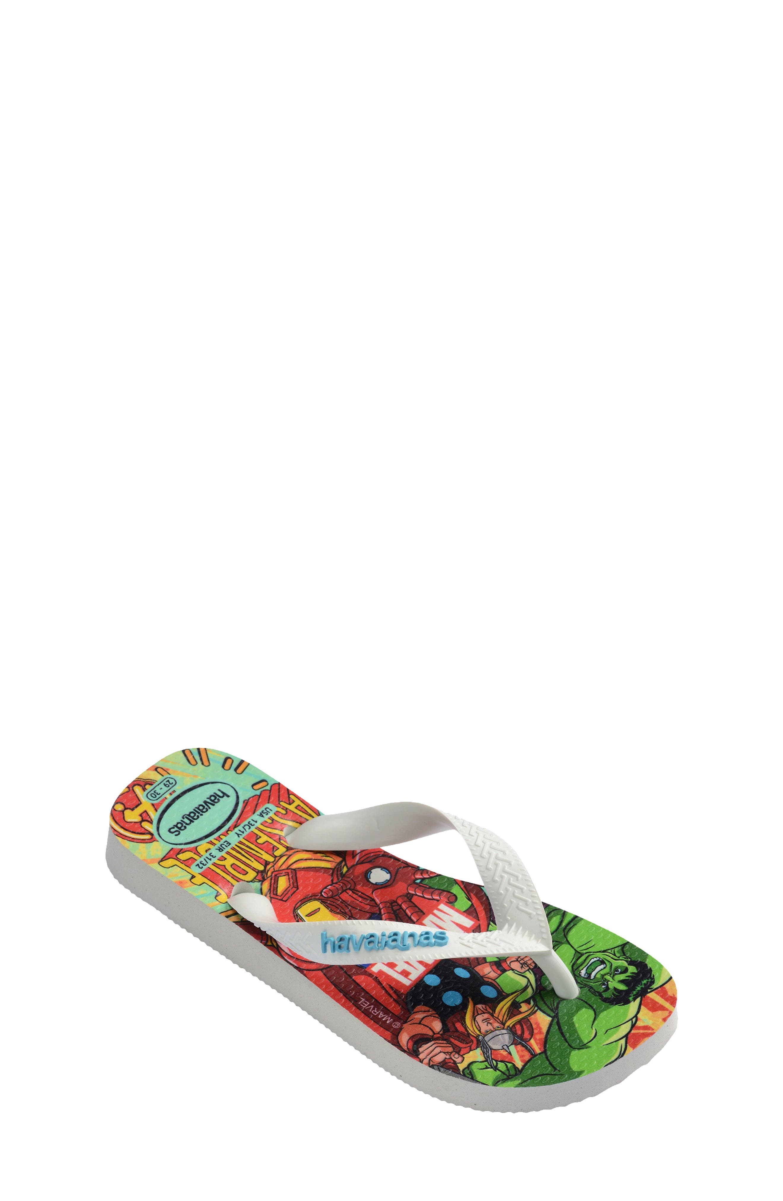 Havaianas Kids' Marvel Flip Flop, Alternate, color, White/White/Blue