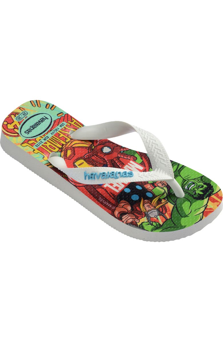 Havaianas Kids' Marvel Flip Flop, Alternate, color, White/White/Blue