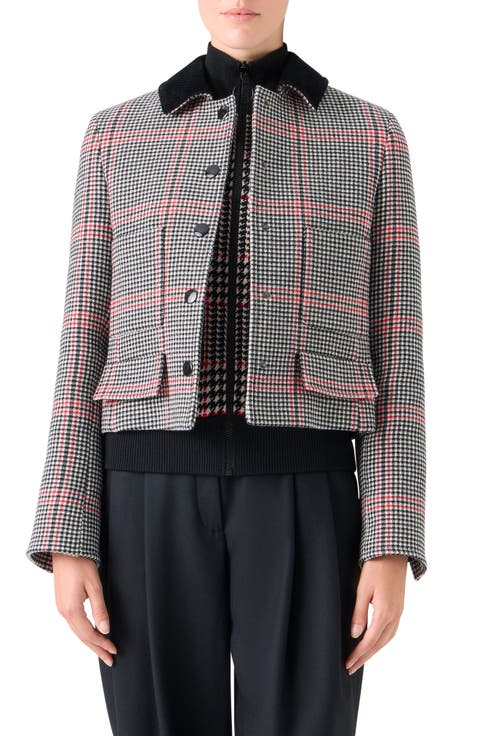 Glen Plaid Virgin Wool Crop Jacket