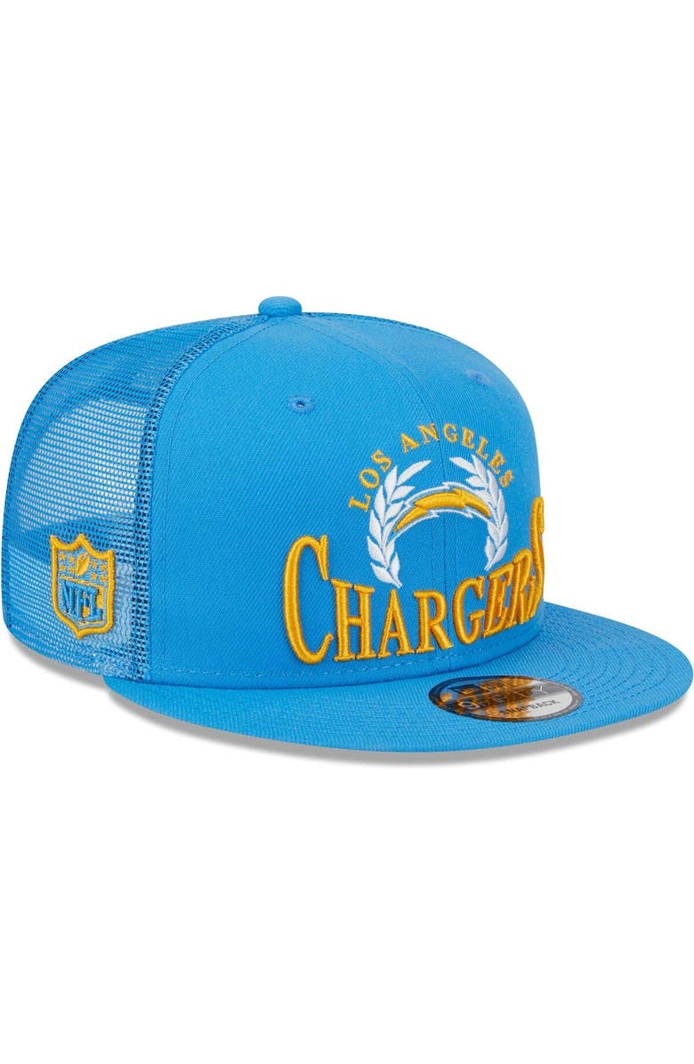 New Era Men's New Era Powder Blue Los Angeles Chargers Collegiate Trucker 9FIFTY Snapback Hat, Main, color, 