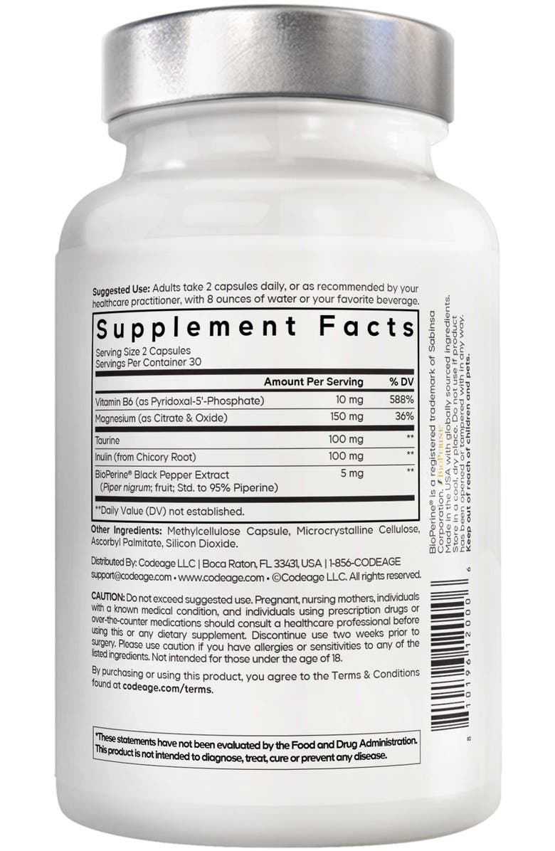 Amen Magnesium Citrate, Vitamin B6, Taurine, Inulin Chicory Root, Supplement, Alternate, color, White
