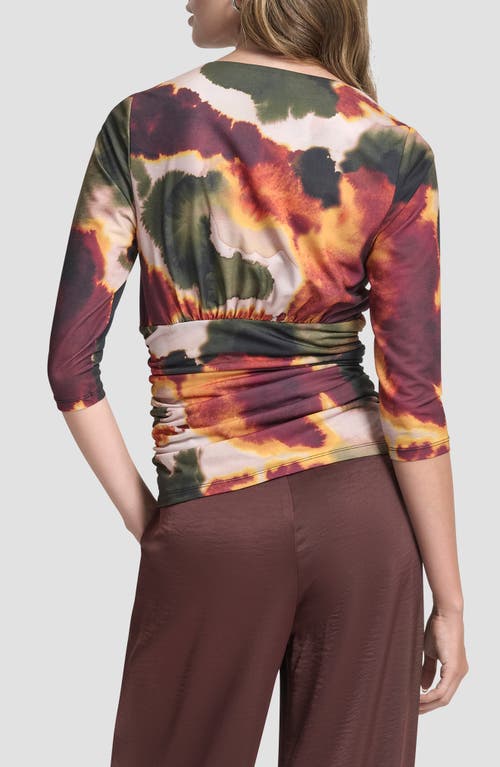 Dkny Ruched Knit Zip-up Top In Multi