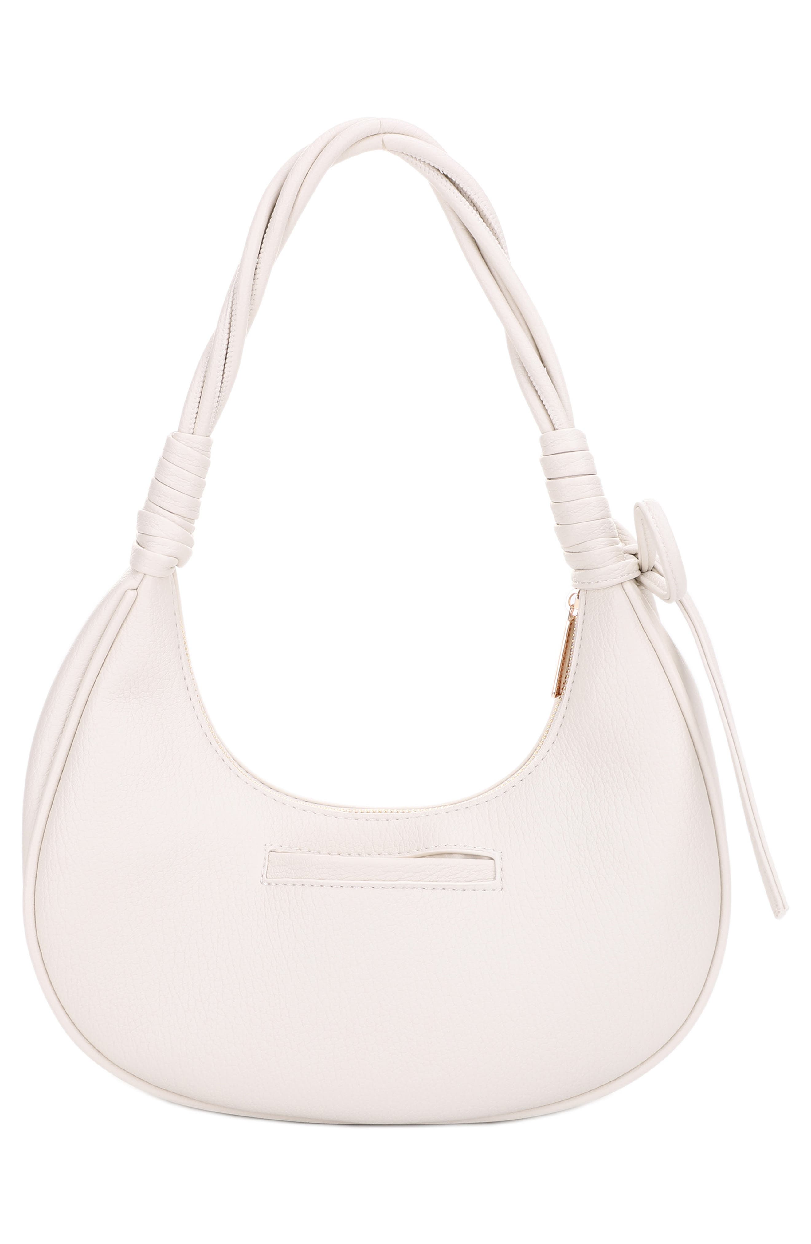 Mali + Lili Brianna Soft Bow Faux Leather Crescent Shoulder Bag, Alternate, color, Ivory