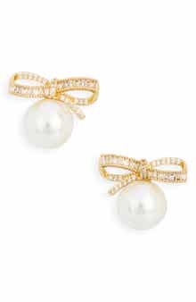 Faux Pearl Bow Stud Earrings