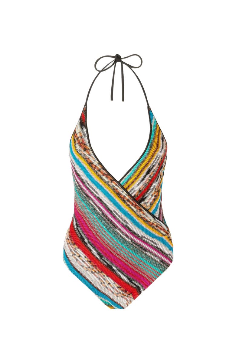 Missoni Lamé Slub Viscose One-piece Swimsuit With V-neck, Alternate, color, Multicoloured