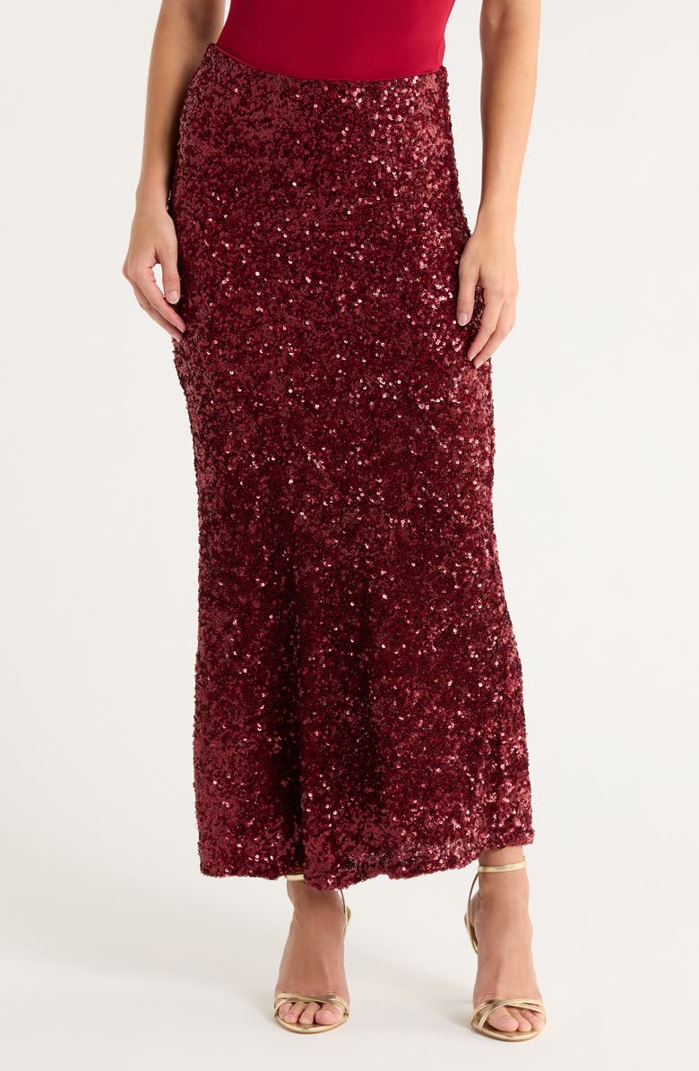 Alice + Olivia Maeve Sequin Maxi Skirt, Main, color, Garnet
