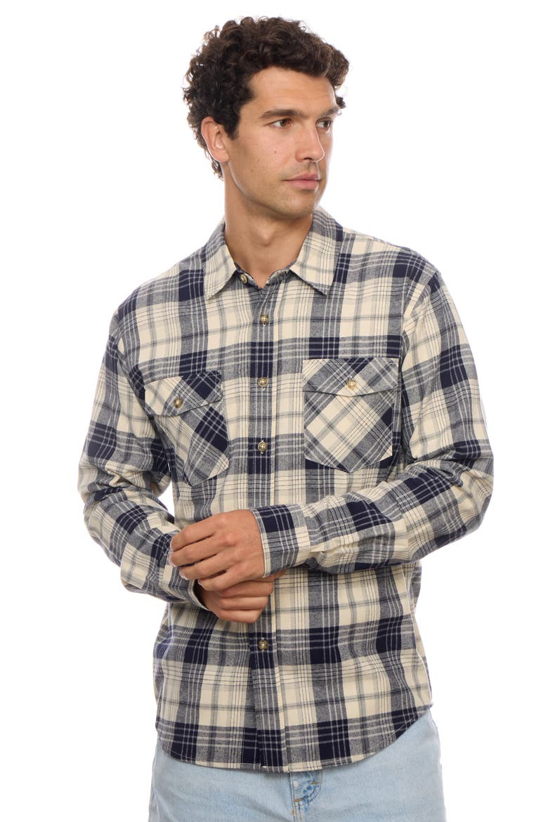 Flannel Button-Up Shirt, Alternate, color, NAVY