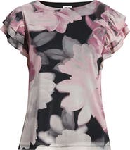 Anne Klein Print Flutter Sleeve Top