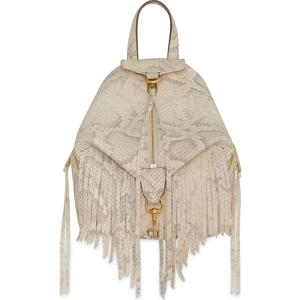 Rebecca Minkoff Mini Julian Snakeskin Print Fringe Convertible Backpack